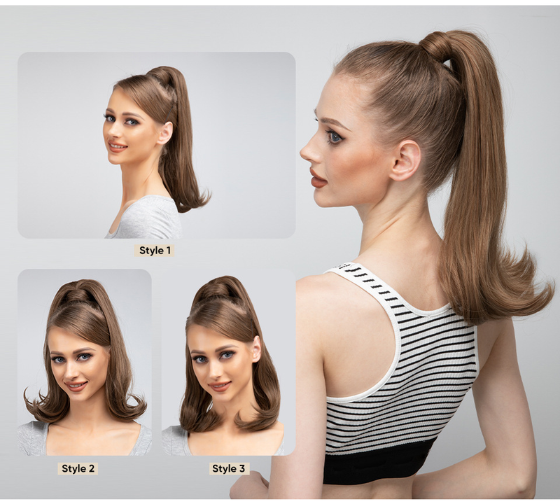 Synthetic hair long straight hair elastic Velcro synthetic fiber wig ponytail braid_voghion.com