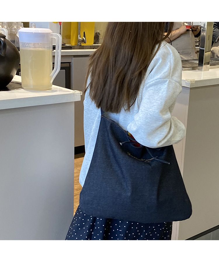 Denim Bag Women's Shoulder Bag Ethnic Style Patchwork Bag Single Shoulder Large Capacity Crossbody Bag Cowboy Double Bread_voghion.com