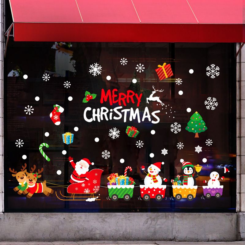 Pegatinas navideñas para ventanas - Pack de 4 calcomanías navideñas para vidrio, espejos y superficies lisas | Diseños de copos de nieve, Papá Noel, renos y muñecos de nieve_voghion.com