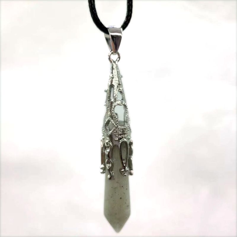 Colliers rétro bijoux cristal naturel gemme alliage pendule hexagonal Morning Glory pendentif simple pendentif collier_voghion.com