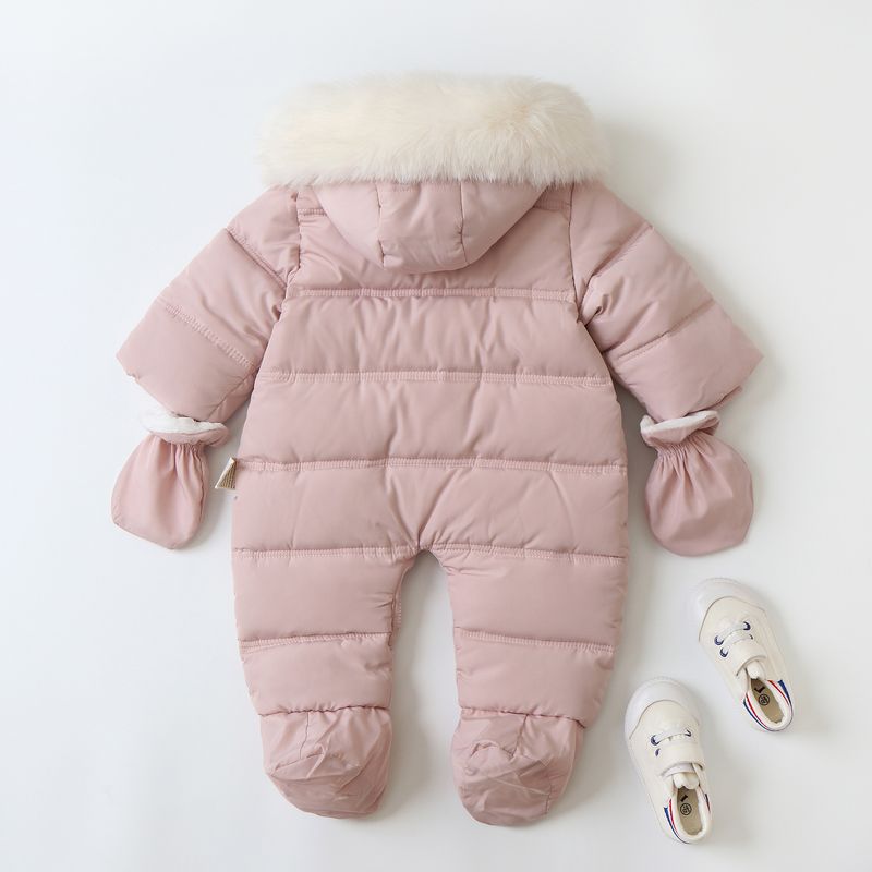 Warme baby-jumpsuit met fleecevoering, capuchon en wanten - Winterromper voor jongens en meisjes (6M-24M, 66-90cm) - Zacht polyester all-in-one sneeuwpak_voghion.com