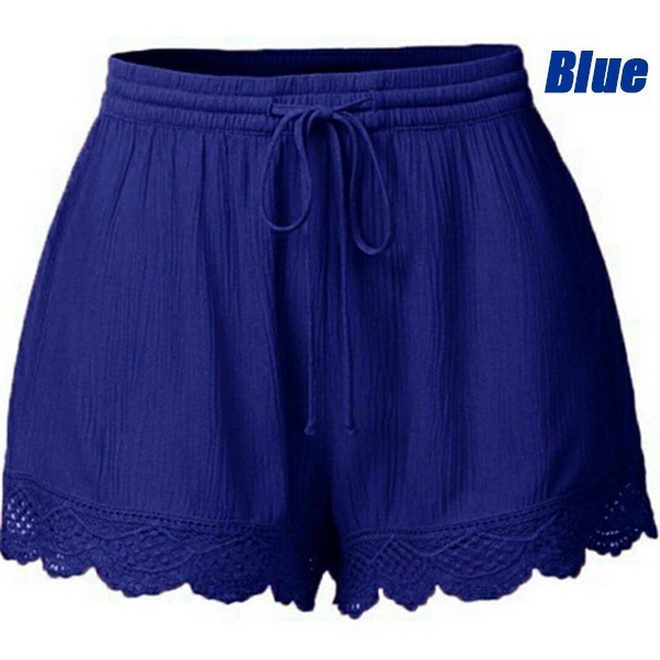 Women's solid color lace up shorts with casual pants_voghion.com