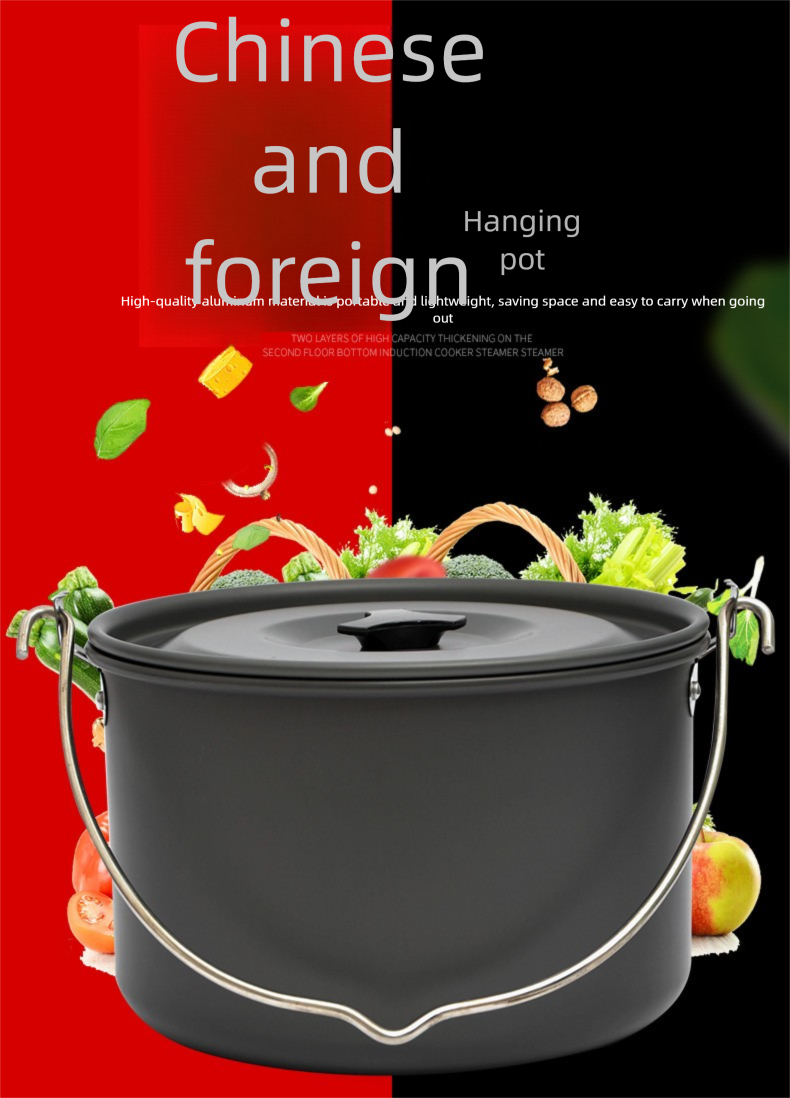Set da campeggio per picnic all'aperto, singolo, in lega di alluminio, sospeso, per 5-8 persone, per cucinare in modo selvaggio, grande, pentola_voghion.com