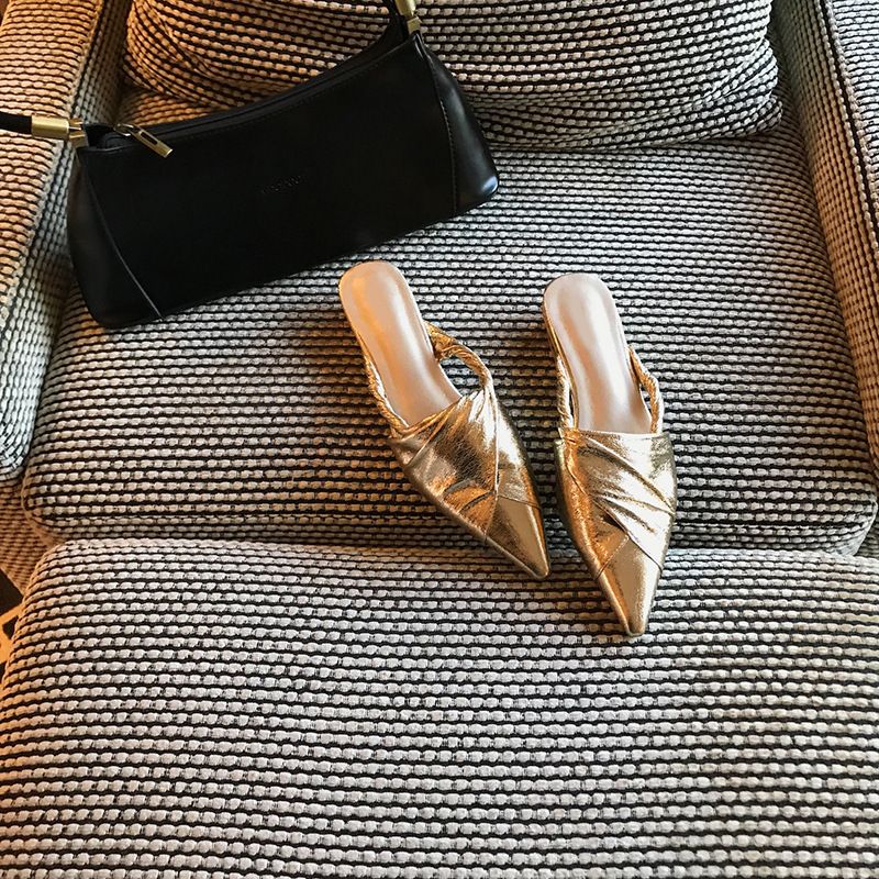 Chaussons pointus, talons bas, demi-chaussures pour femmes_voghion.com