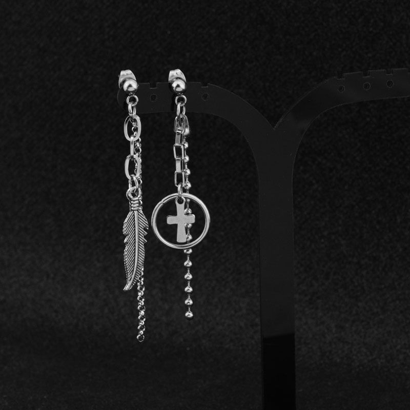 Orecchini a clip con piume in stile fiume e nuvola in acciaio al titanio per uomo, stile hip hop, con nappe incrociate e punk_voghion.com