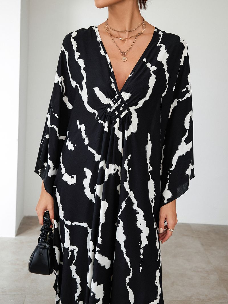 Bohemian katoenen maxi-jurk – oversized strandjurk, zwierige tuniek voor dames, plus-size zwembroek met levendige prints_voghion.com