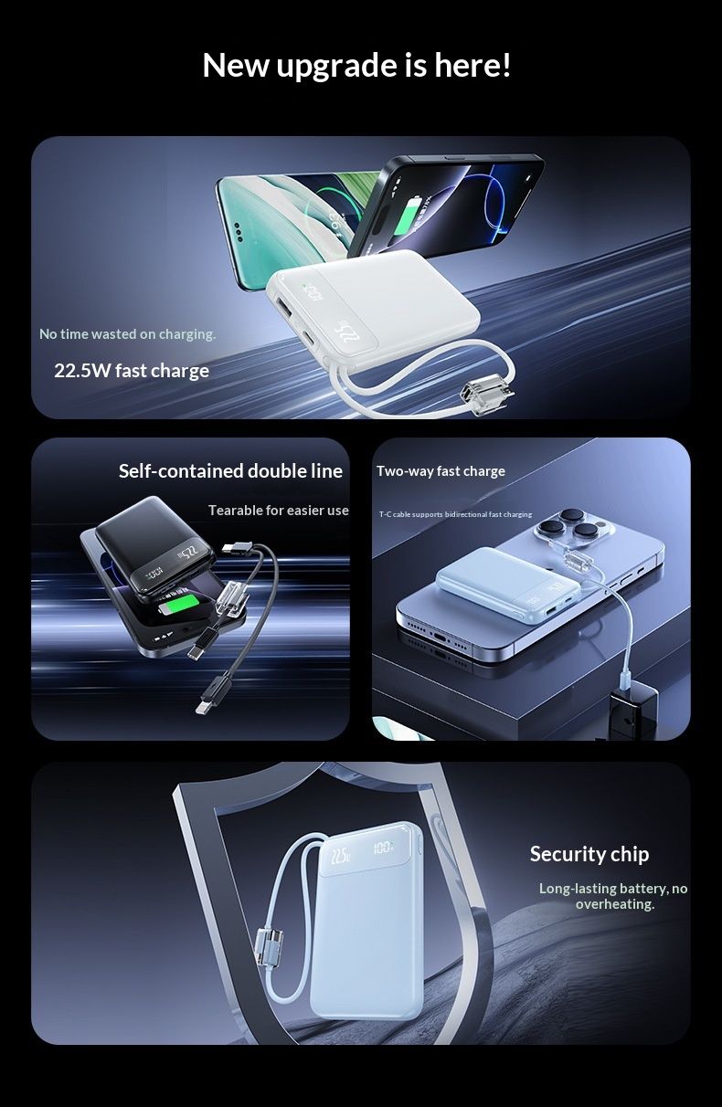 Nouvelle batterie externe transfrontalière ultra-mince de 20 000 mAh avec charge ultra-rapide (22,5 W) et câble inclus, cadeau personnalisé_voghion.com