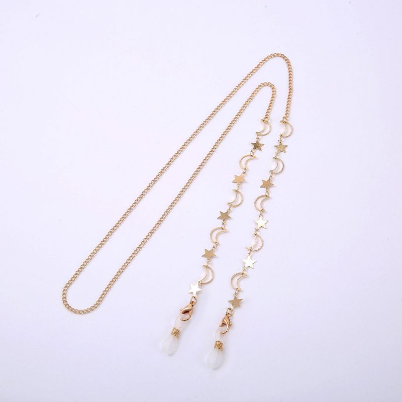 Gafas doradas que conservan el color, cuello de perla de colores, cadena de mascarilla antideslizante de cobre y metal._voghion.com