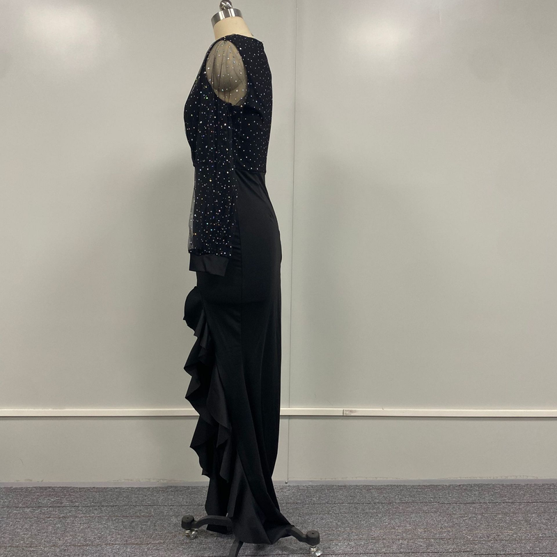 Damenbekleidung 2024 Frühling und Sommer Schwarzes, einteiliges, einfarbiges, temperamentvolles Pendlerkleid im Bohemian-Stil mit langem Rock_voghion.com