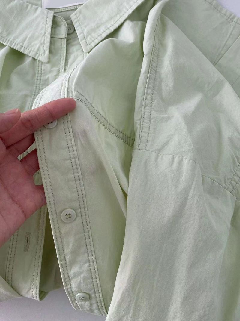 Robe en coton bleu clair style forêt pour femme, idéale pour le printemps et l'automne, coupe ajustée et polyvalente, taille S. Épaules classiques._voghion.com