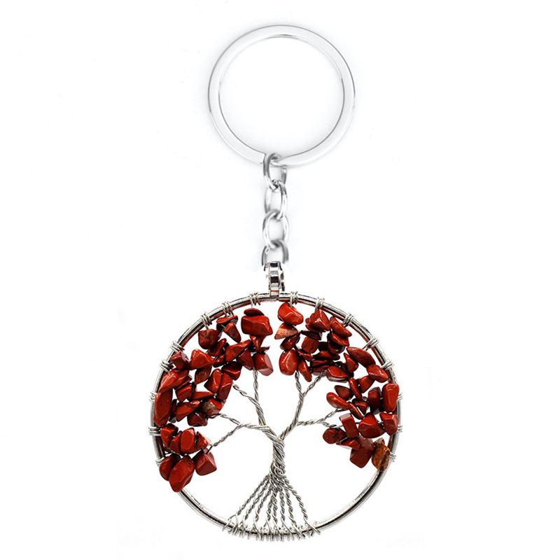 7 Color Stone Natural Crystal Gravel Tree Of Life Keychain Pendant Fortune Tree Keychain Pendant_voghion.com