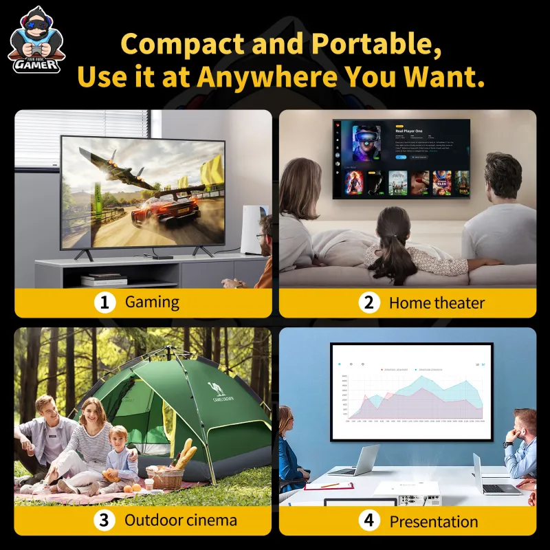 HCS350Max Game Console Projector Upgraded White Home Theater Voice Control Portable Beamer 720P Native With Simulator_voghion.com