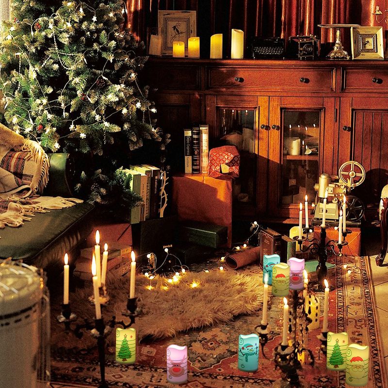 4 Piece Set Of Printed DIY Layout Candle Glow Theme Party Decoration LED Electronic Candle Light Festival Light Up_voghion.com