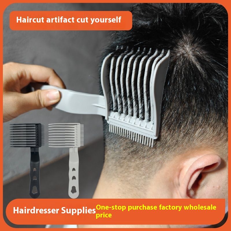 Selbstschneidender Positionierungskamm für Haare, Hilfswerkzeug mit Farbverlauf, Push-Cutting für Herrenhaar mit flachem Kopf, exklusiv für Friseure_voghion.com