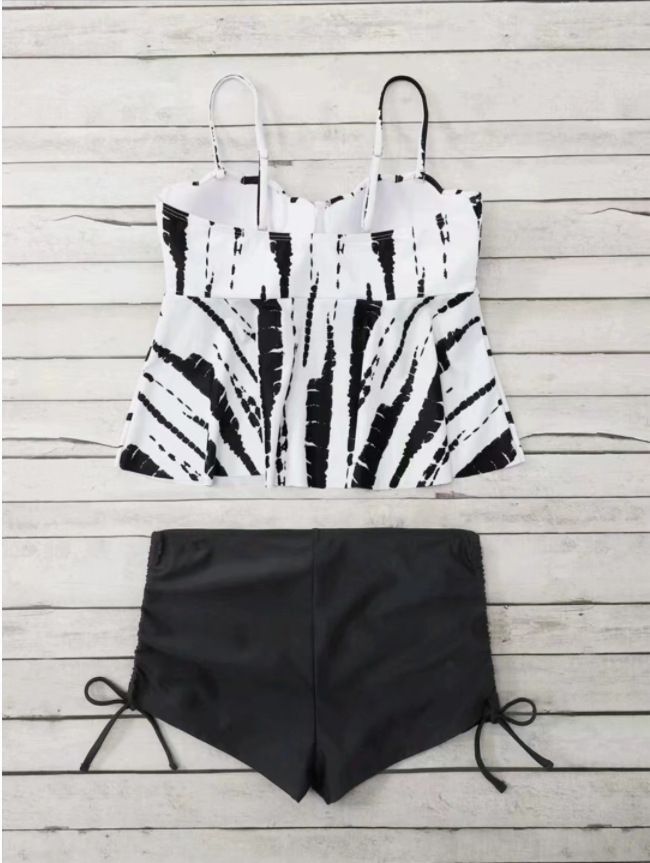 Damen Shell Zweiteiliger Badeanzug Bedruckter Push-Up-Bikini High-Waist Boyshorts Bademode Kordelzug Rückenfrei Hot Girl_voghion.com