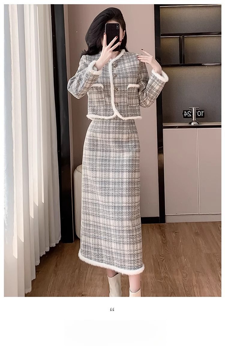 Plaid Half-Length Skirt Winter Dress 2025 New Elegant Socialite Matching Set_voghion.com