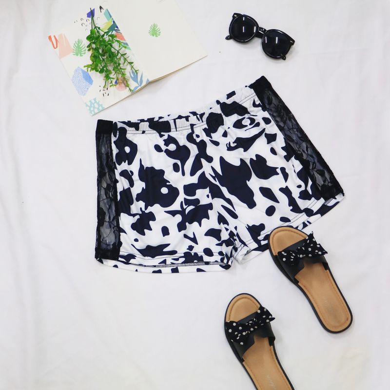 pantaloni corti sexy taglie forti in pizzo trasparente patchwork casual pantaloncini tuta_voghion.com