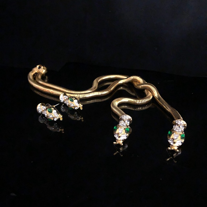 snake-shaped winding necklace snake head earrings women's niche personality light luxury temperament fashion earrings clavicle chain_voghion.com