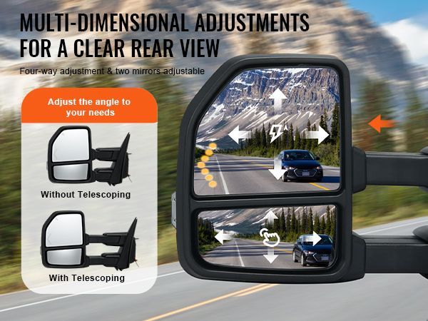 VEVOR Towing Mirrors Fit For 2015-2018 Ford F150, Power Heated With Signal Light LED Arrow Signal Light & Puddle Light, Plane & Convex Glass, Manual Controlling Telescoping Folding, Black_voghion.com