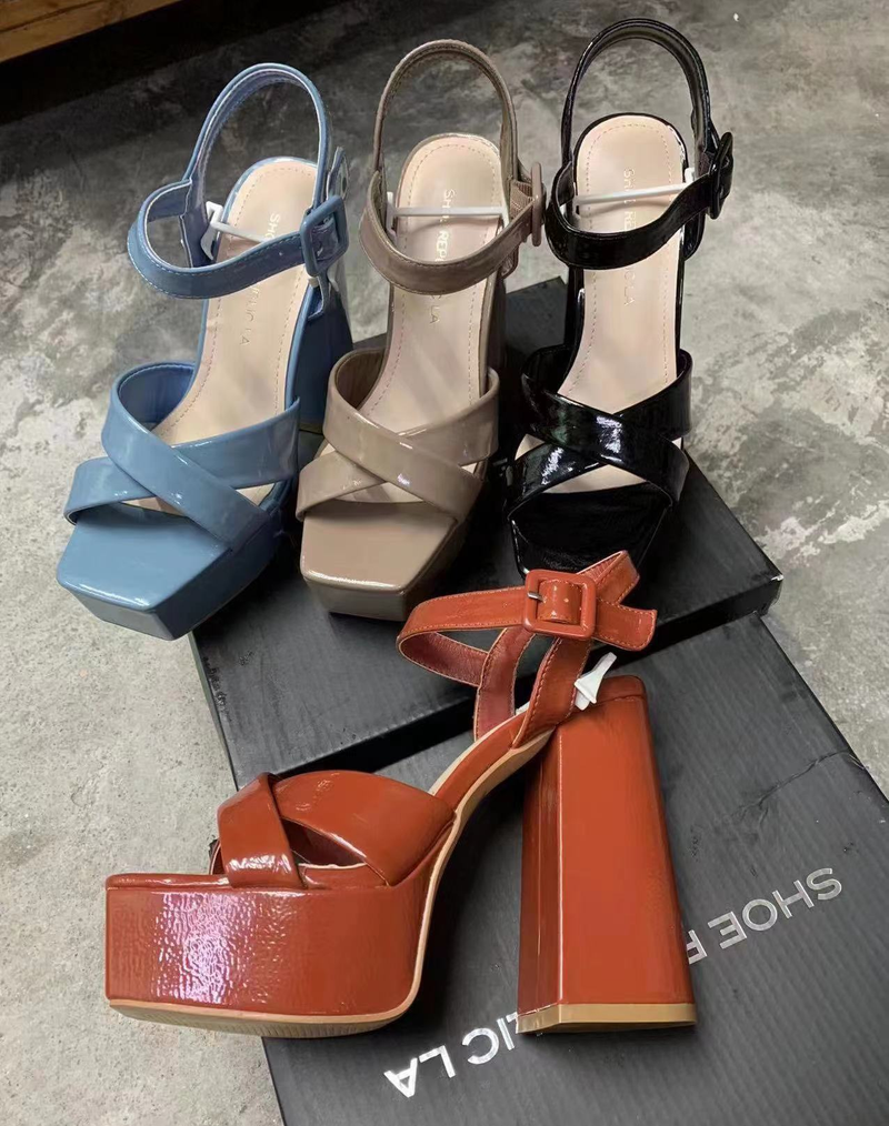 Scarpe da donna Plateau tacco singolo spesso sandali con tacco alto con plateau impermeabile scarpe da donna con fibbia moda incrociata anteriore_voghion.com