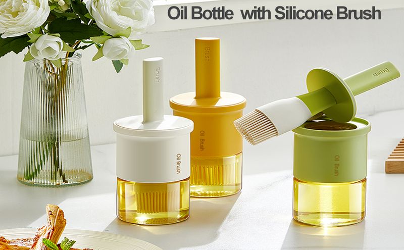 Hitzebeständige Ölflasche aus Glas – mit Silikonbürste für Essig/Sauce_voghion.com
