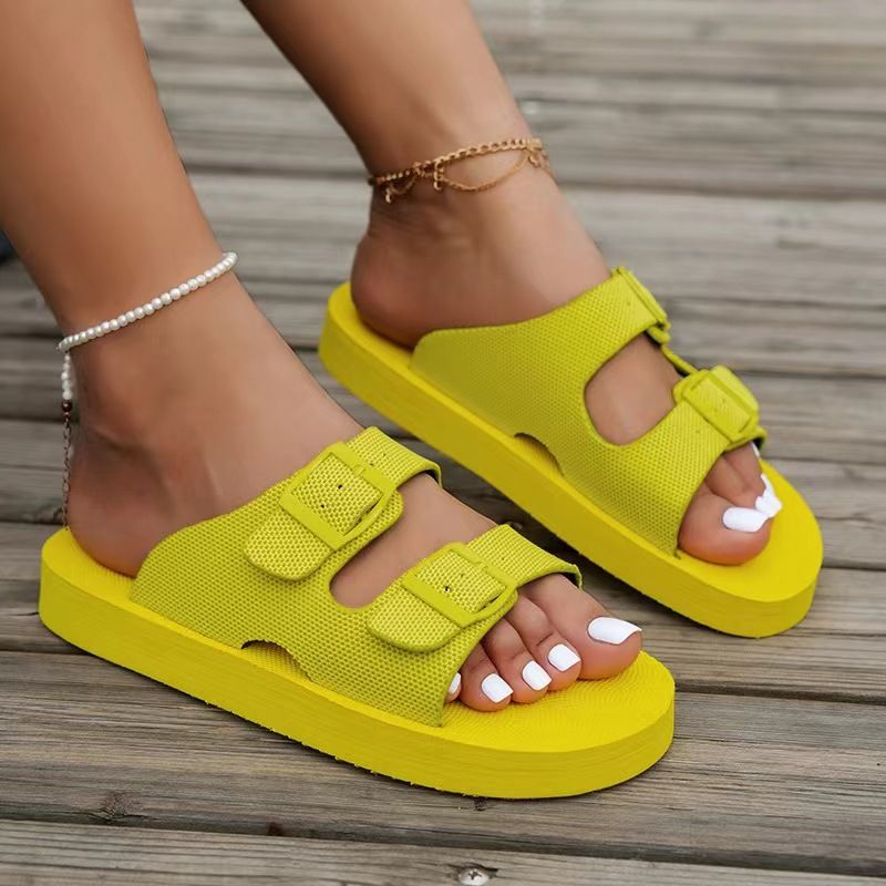 neue große Hausschuhe für Damen einfarbige zweireihige Freizeitsandalen für Damen_voghion.com