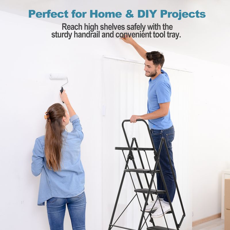 Folding Step Stool With Bandwidth Anti Slip Pedals And Tool Trays, Lightweight And Portable Steel Step Stool, Perfect For Kitchen And Home, Indoor And Outdoor Use, Sturdy Steel Steps (6 Levels)_voghion.com