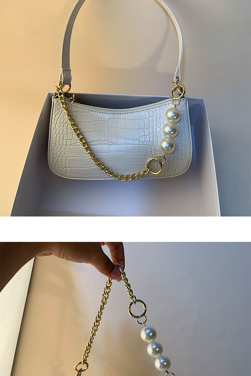 Borsa da ascella con catena di perle con motivo a coccodrillo retrò francese da donna 2023 Borsa a tracolla con tracolla all-match nuova versione coreana_voghion.com