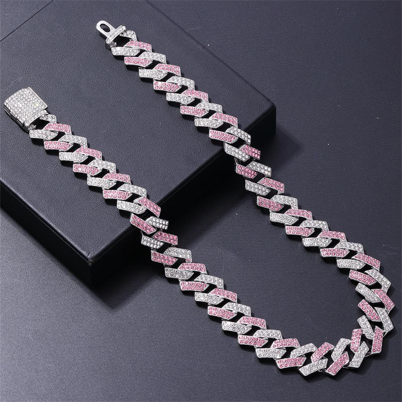 Collana da uomo prismatica a quadrilatero con catena cubana a strisce, stile hip hop, piccola, da 15 mm, con ciondolo hip hop_voghion.com