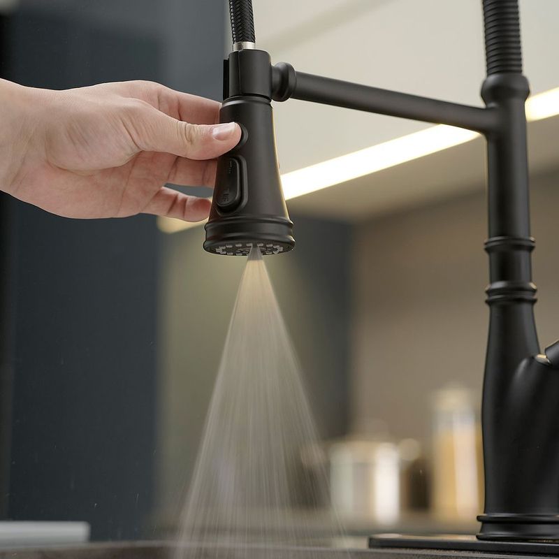 Single-Handle Pull-Down Sprayer 3 Spray High Arc Kitchen Faucet With Deck Plate In Matte Black_voghion.com