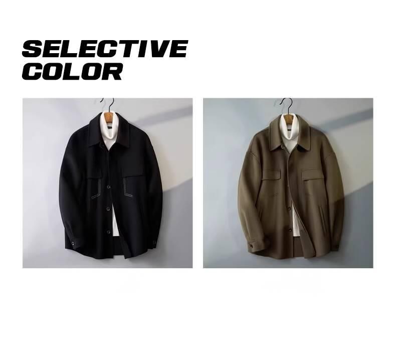Men's 2025 New Autumn High-End Simple Versatile Jacket Short Trench Double-Sided Wool Coat_voghion.com