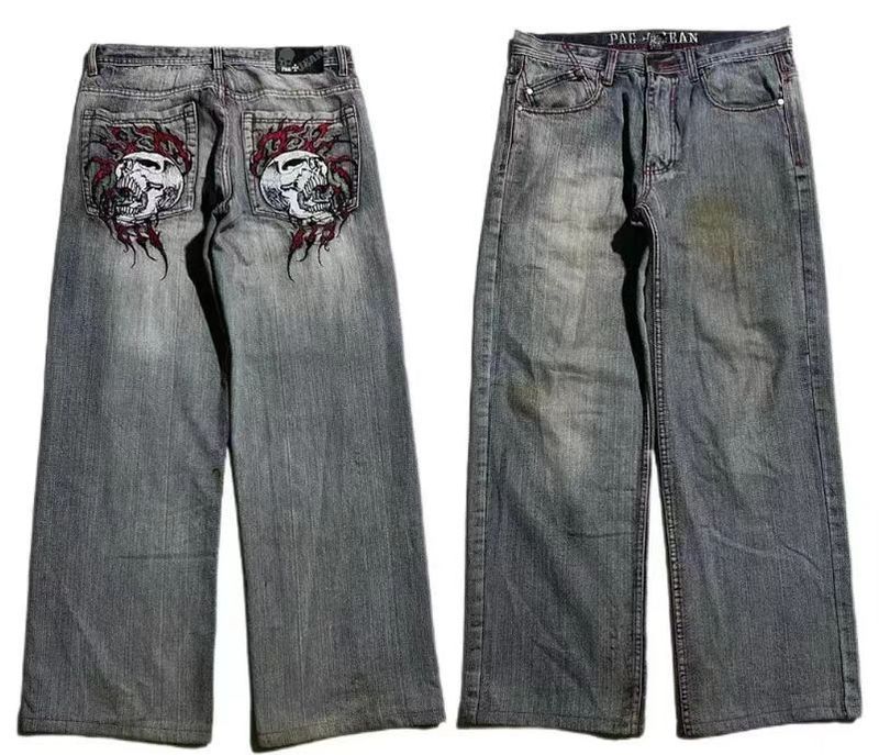 Roupas masculinas jeans retrô desgastado lavado, marca masculina, adolescentes, perna larga, roupa de trabalho, design resistente, calças casuais_voghion.com