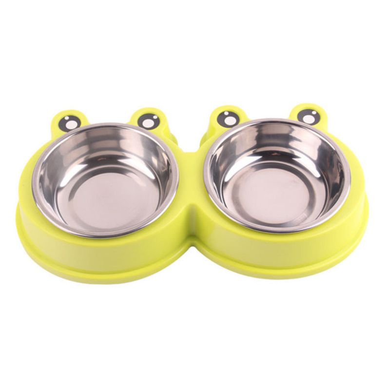 Ciotola doppia per cibo per cani e gatti in acciaio inossidabile 2 in 1 a forma di rana_voghion.com
