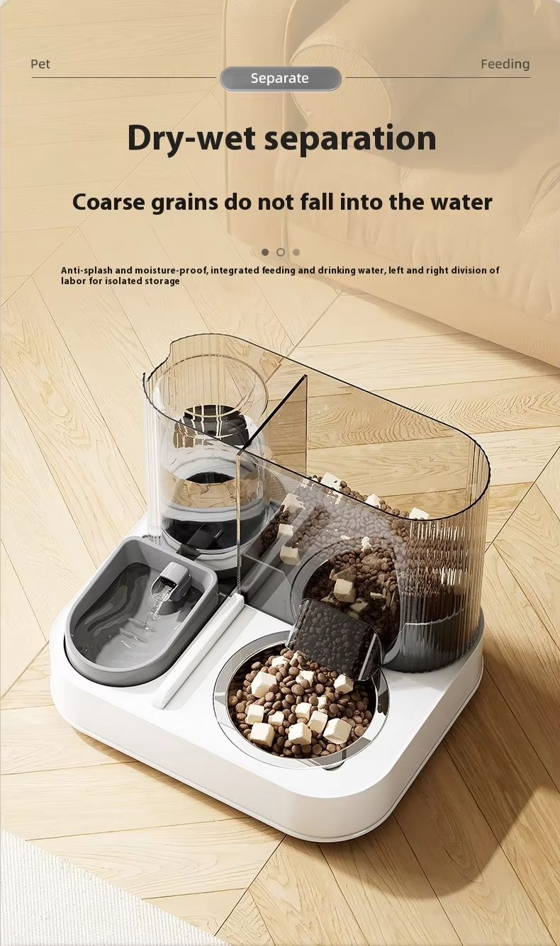 Gamelle automatique 2 en 1 pour animaux de compagnie : gamelle intégrée en plastique pour chat avec distributeur d’eau et gamelle pour nourriture/eau pour chiens et chats_voghion.com