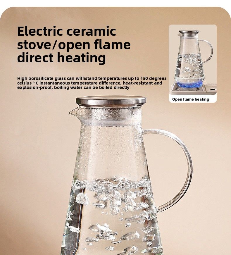 Set di tazze e caraffe per acqua fredda in vetro per uso domestico, resistenti alle alte temperature e di grande capacità_voghion.com