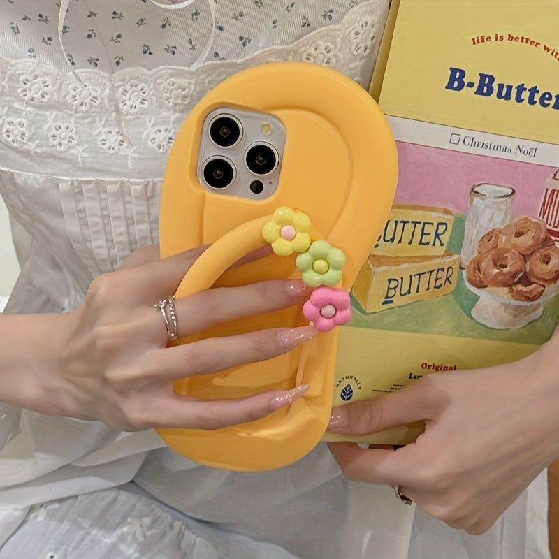 Novel Summer Flower Slipper Shape Mobile Phone Case for 12 13 14 15 promax_voghion.com