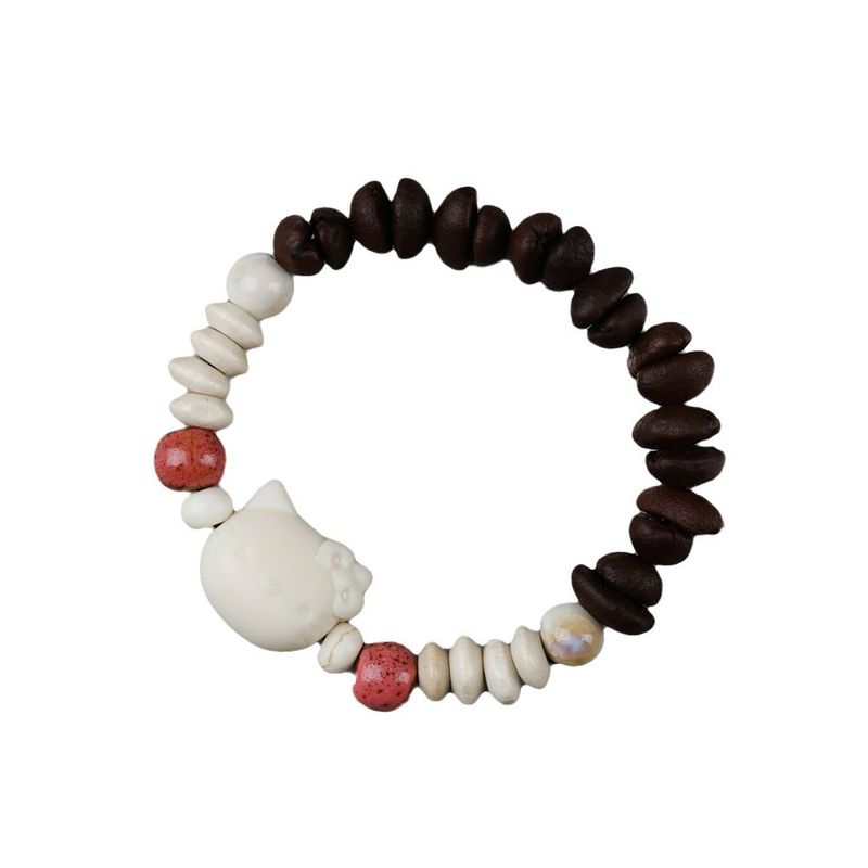 Braccialetto in ceramica con chicchi di caffè naturali di alto valore e simpatici cartoni animati per migliori amici e coppie, piccolo per bancarella del mercato notturno_voghion.com