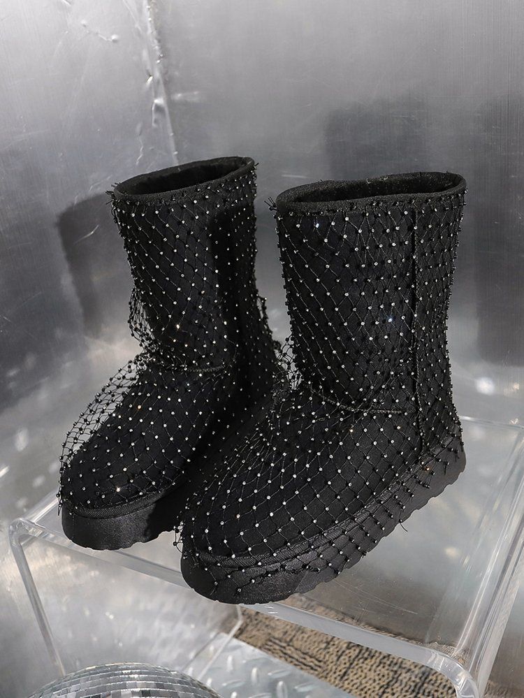 Nieuwe oversized sneeuwlaarzen met dikke zool en strass voor dames in de herfst/winter van 2025, modieuze en veelzijdige casual korte laarzen_voghion.com