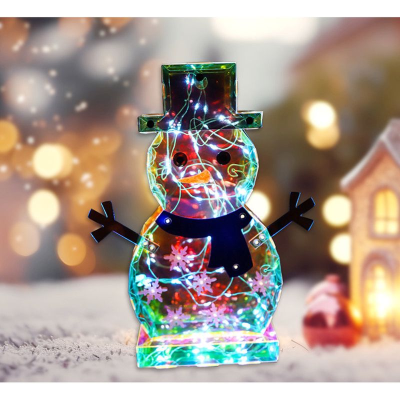 Ornamento decorativo per atmosfera con luce notturna da tavolo iridescente a forma di pupazzo di neve di Natale_voghion.com