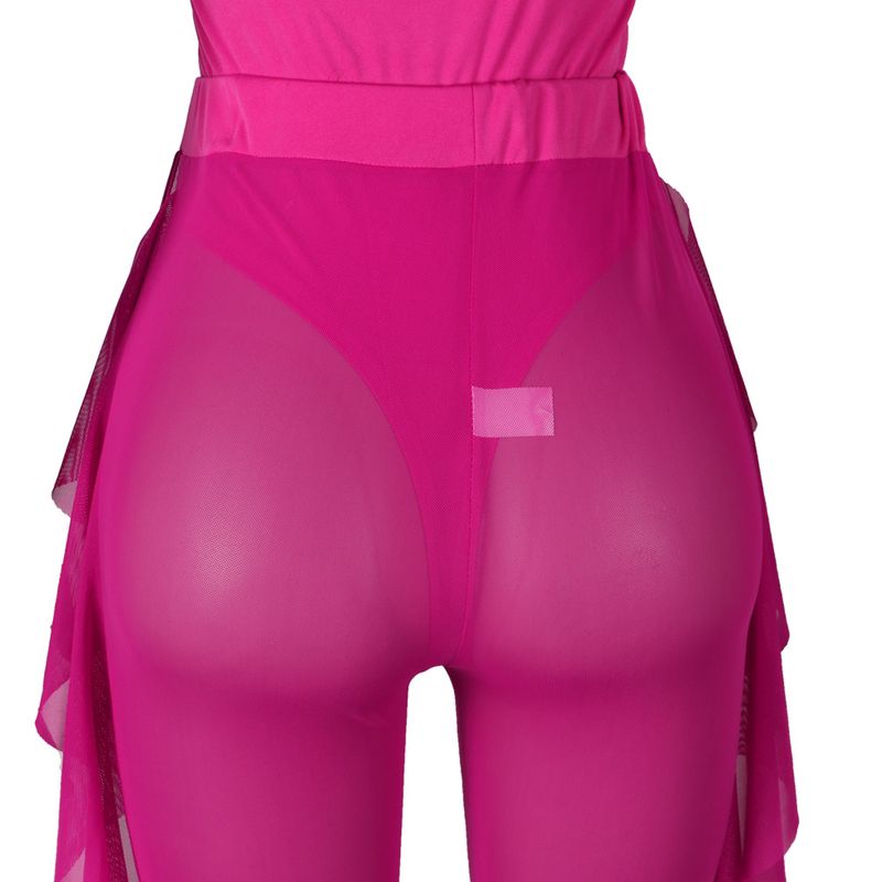 Vêtements pour femmes, maillot de bain de couleur unie, ensemble deux pièces en gaze en maille_voghion.com