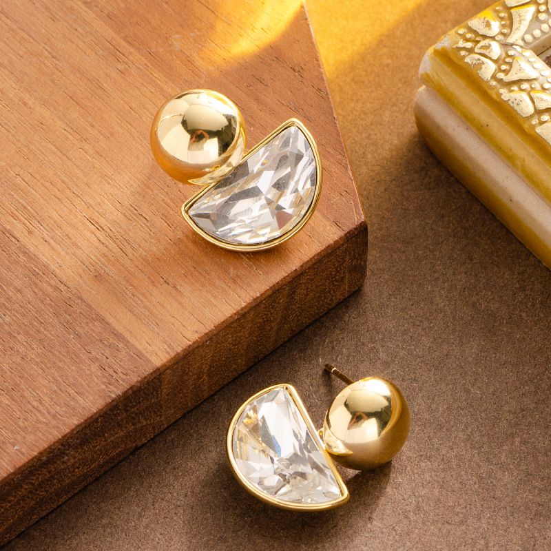 Pendentif semi-circulaire géométrique à la mode, exquis, simple, serti de diamants, pour femme, polyvalent, version coréenne_voghion.com