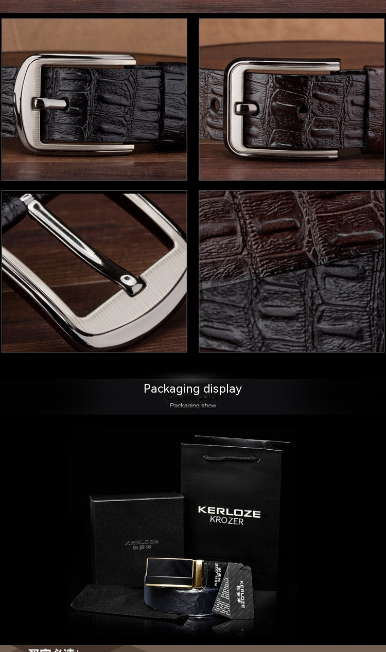 Neuer Hot Crocodile Selected Herrengürtel, Business Casual Gürtel, Nadelschnalle, echtes Leder, modischer und luxuriöser Herrengürtel_voghion.com