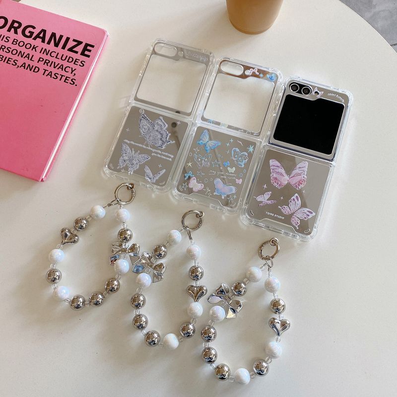 Mirror Blue Butterfly for Samsung ZFlip 5 phone case ZFlip 4/3 fold folding screen protector cover Japan and South Korea_voghion.com