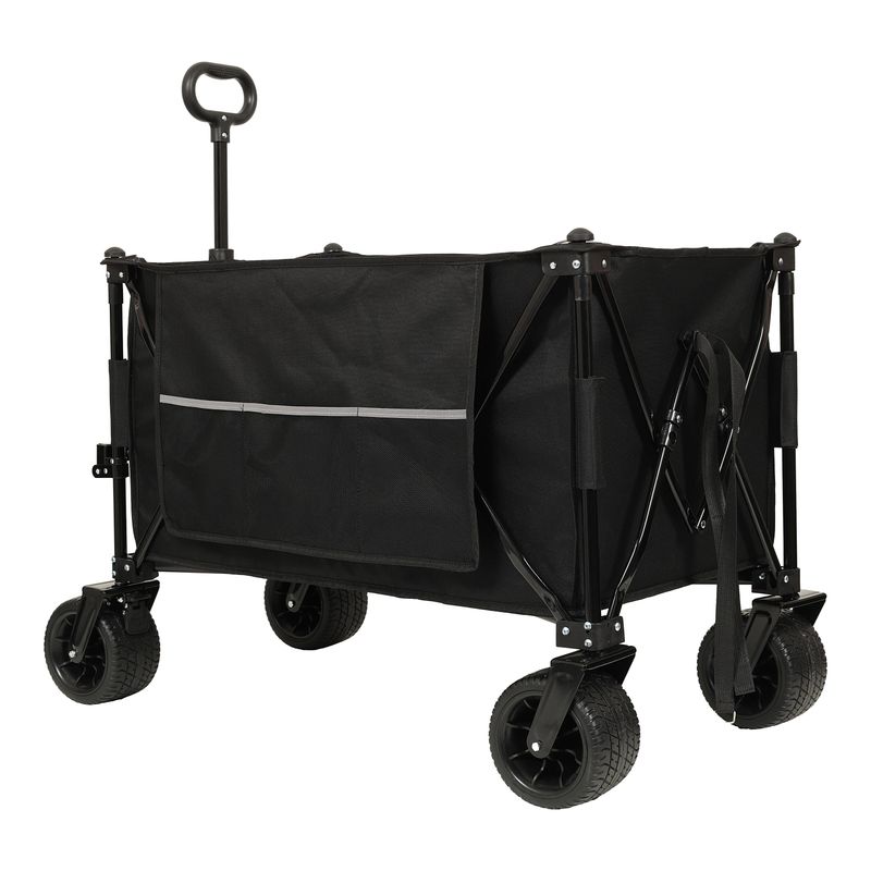 Collapsible Foldable Extended Wagon,480lbs Weight Capacity, Heavy Duty Folding Utility Garden Cart With Big All-Terrain Beach Wheels & Drink Holders,Side Pocket And Brakes, Black_voghion.com