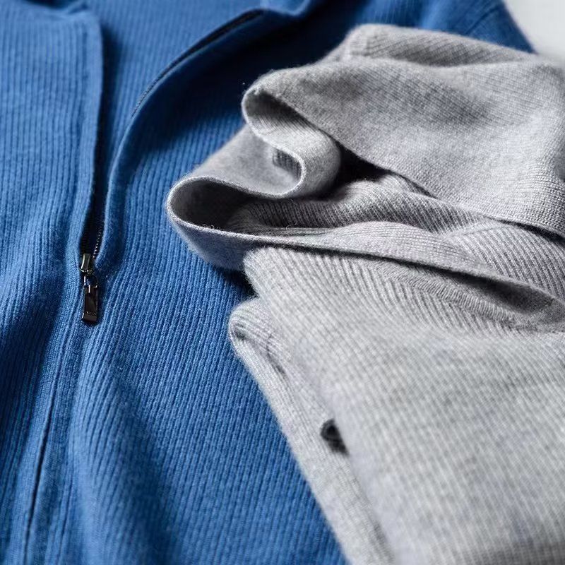 Men's Cashmere Hooded Cardigan – Soft Knit Zipper Sweater (Light Blue/Black/Grey/Dark Blue, Sizes M-3XL)_voghion.com