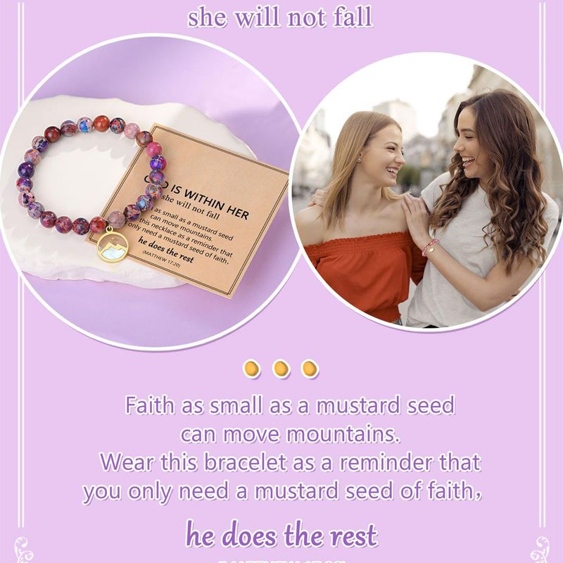 Pulsera trenzada de semillas de mostaza, pino emperador morado, flor de 8 mm, joyería para mujer, pulsera de cuentas tejida a mano con piedras_voghion.com