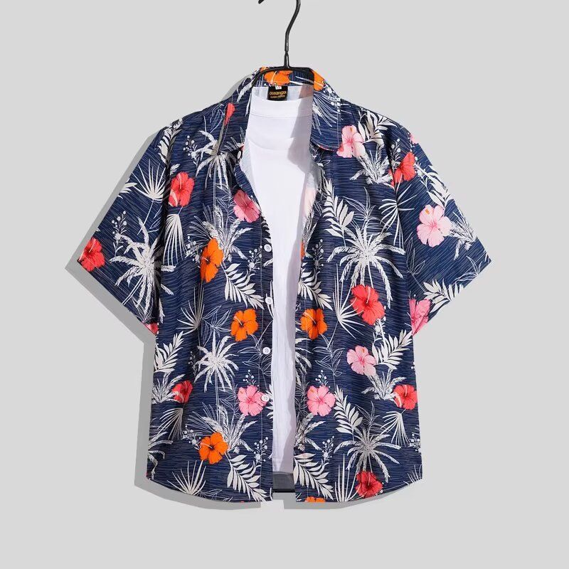 Strand til mænd, strandferie, Hawaii, kortærmet blomsterskjorte, løs og alsidig, afslappet parsæt i to dele_voghion.com