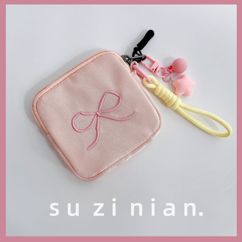 Graziosa borsa con fiocco per donna, piccola borsa portamonete in tessuto con cerniera, portachiavi e auricolari_voghion.com