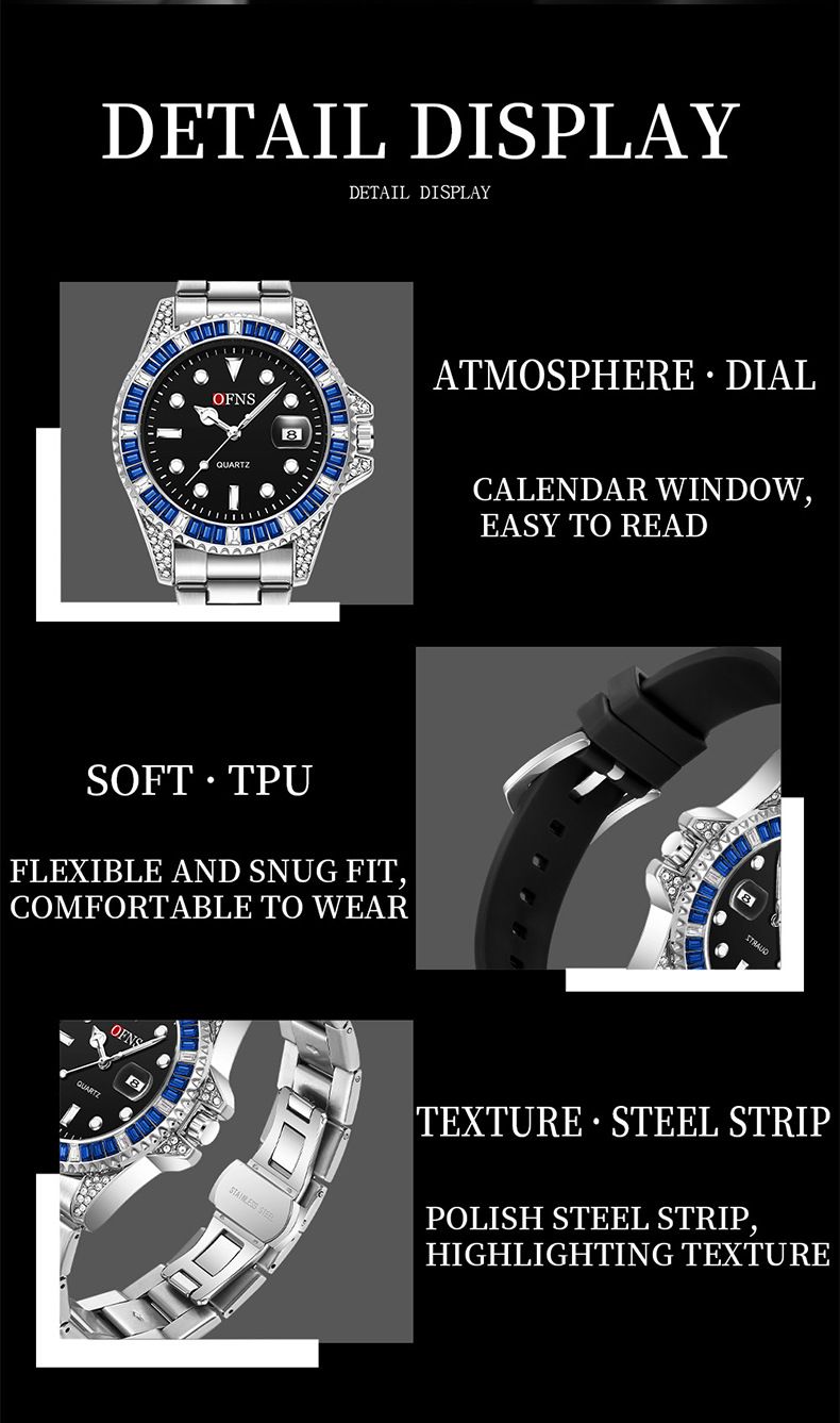 Men's Stylish Quartz Watch With Luminous Hands, Date Display, And Diamond Accents - Waterproof Casual Dress Watch For Business And Daily Wear_voghion.com