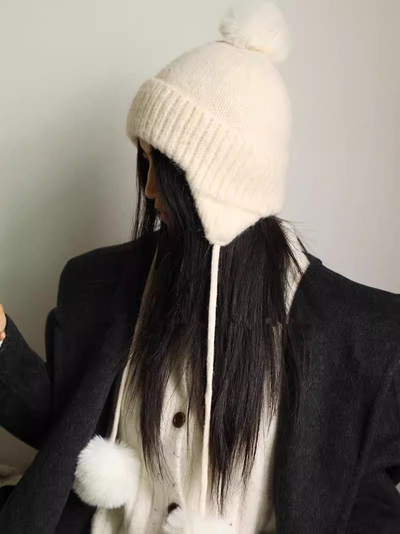 Pom-Pom For Women, Autumn And Winter Warm Ear Protection Lei Feng Hat, Korean Style Fashionable Knitted Hat_voghion.com